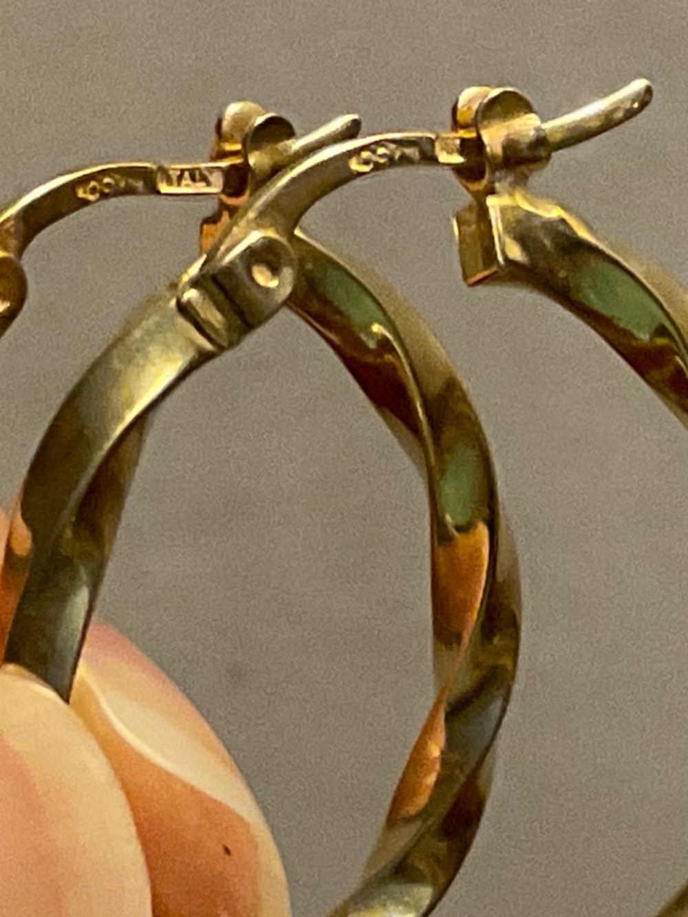 Solid 14K Gold Twisted Hoop Earrings Italy - Picture 9 of 12